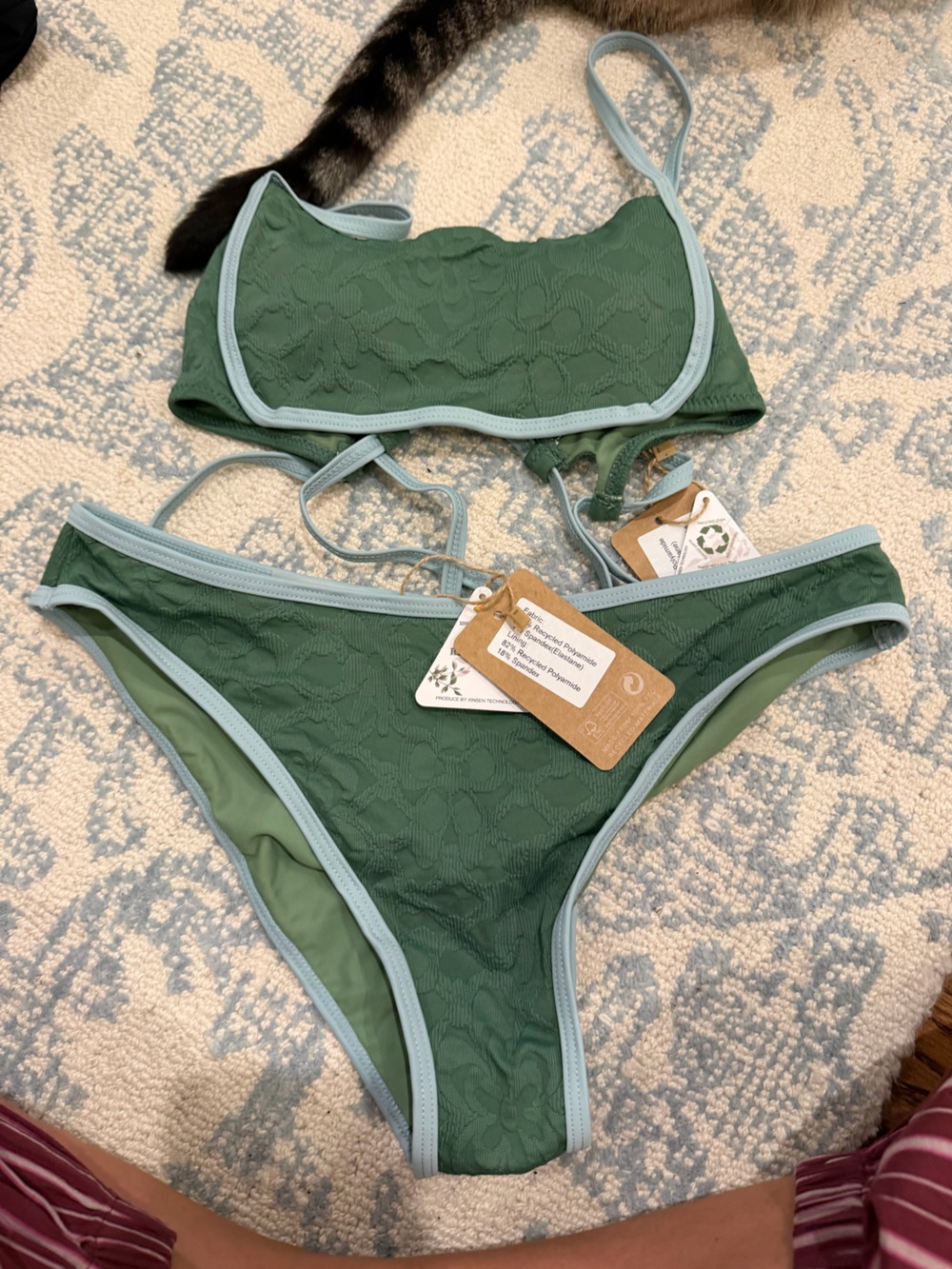 Green Lace-Texture Bikini Set with Light Trim - Unbranded
